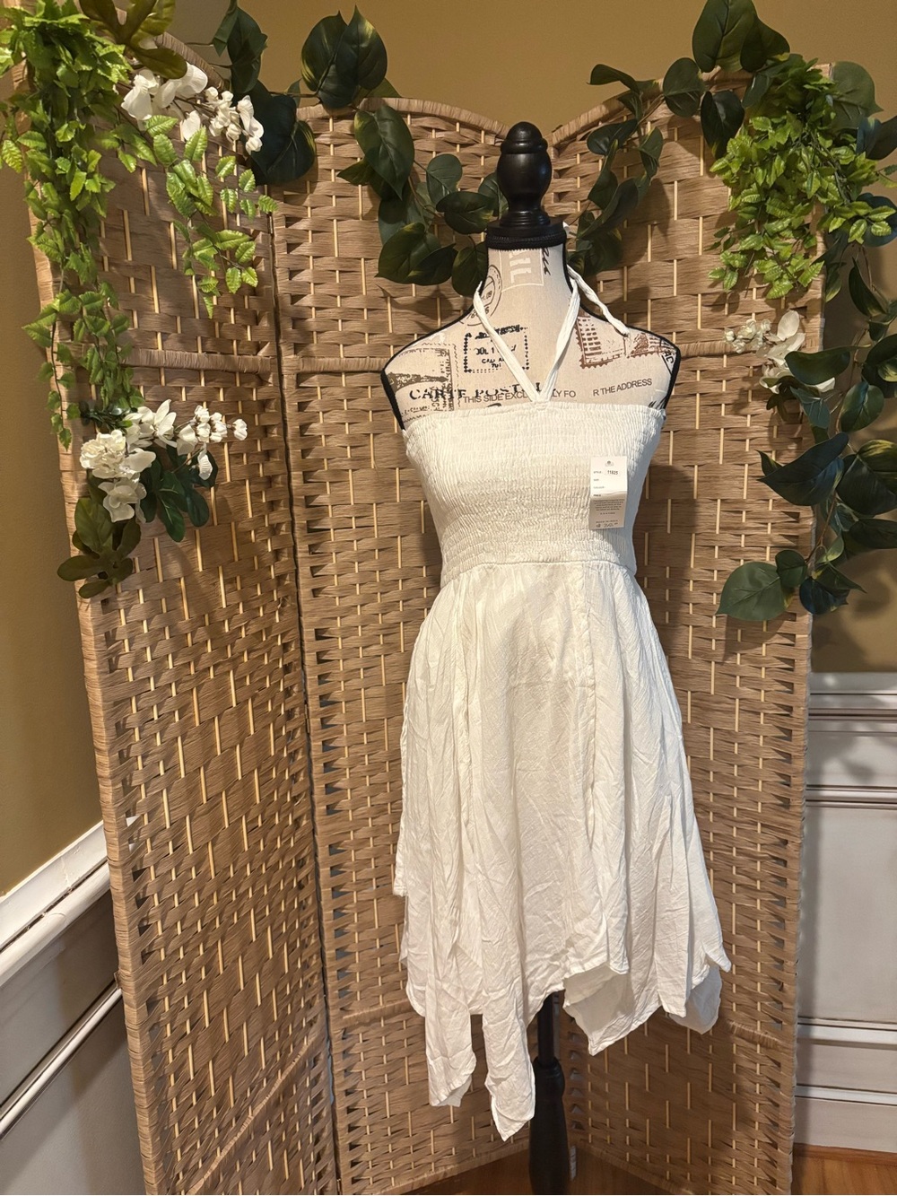 India Boutique White Strapless Summer Dress with Handkerchief Hem